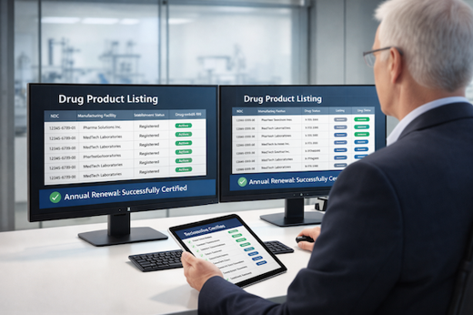 Registro Inicial de Establecimientos de Medicamentos, Listado y Agente en EE. UU.